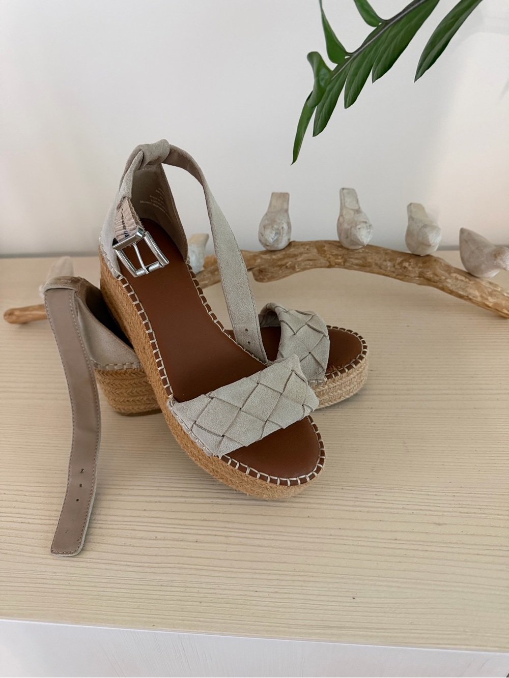Michael Kors. Woven Espadrille Wedge Sandals in Beige